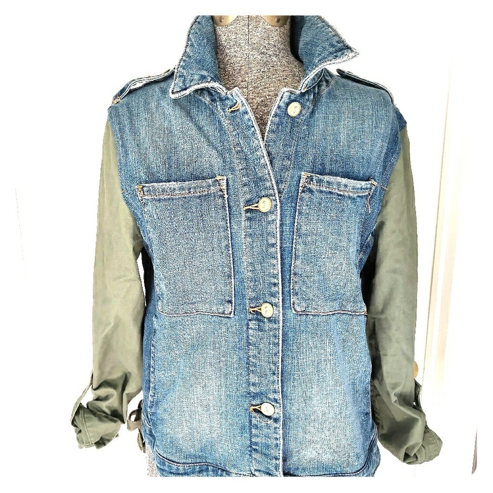 Anthropologie Pilcro Denim & Military Green Trucker Jacket Size S